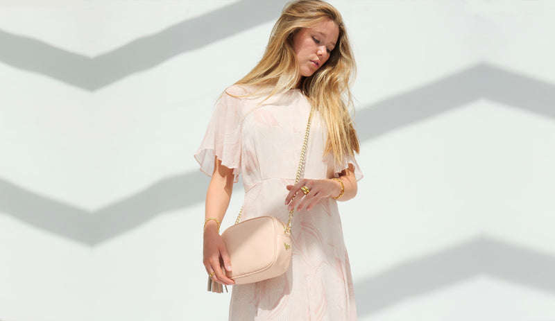 Pale Pink Leather Crossbody Bag With Pale Pink Leopard Strap