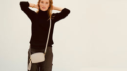 The Mini Tassel Light Grey Leather Phone Bag With Gold Chain Strap